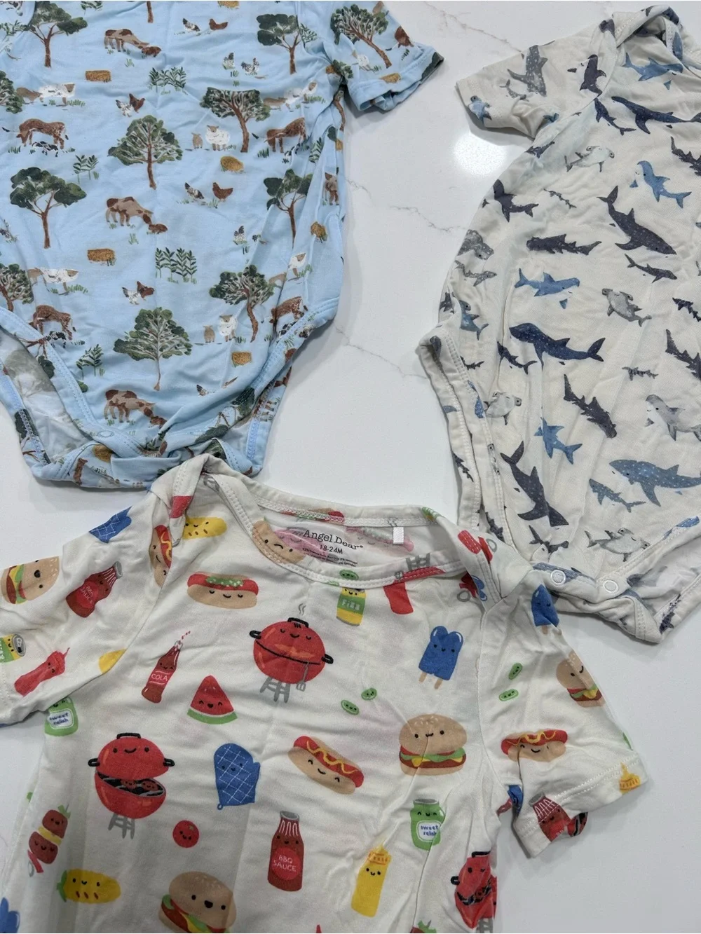 Angel Dear Kids Bodysuit Trio - Blue, White, Cream Prints